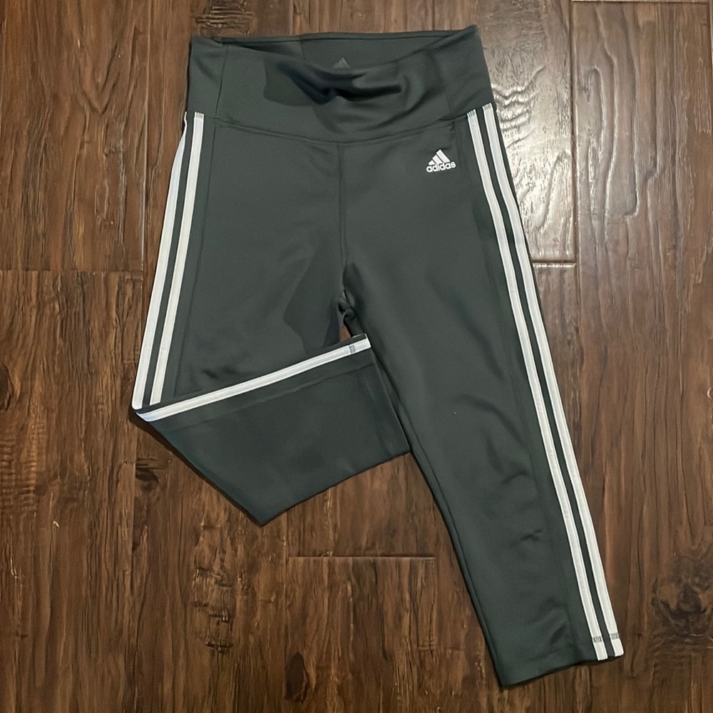 Adidas capri leggings - olive green white stripes